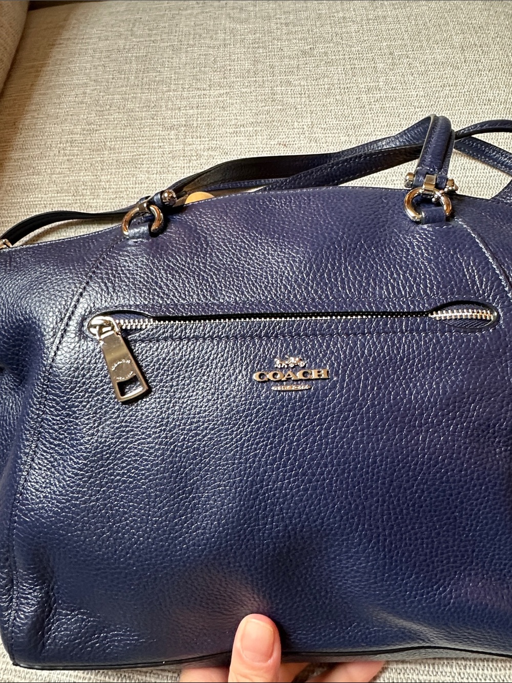 Coach Prairie satchel navy blue, pebble leather